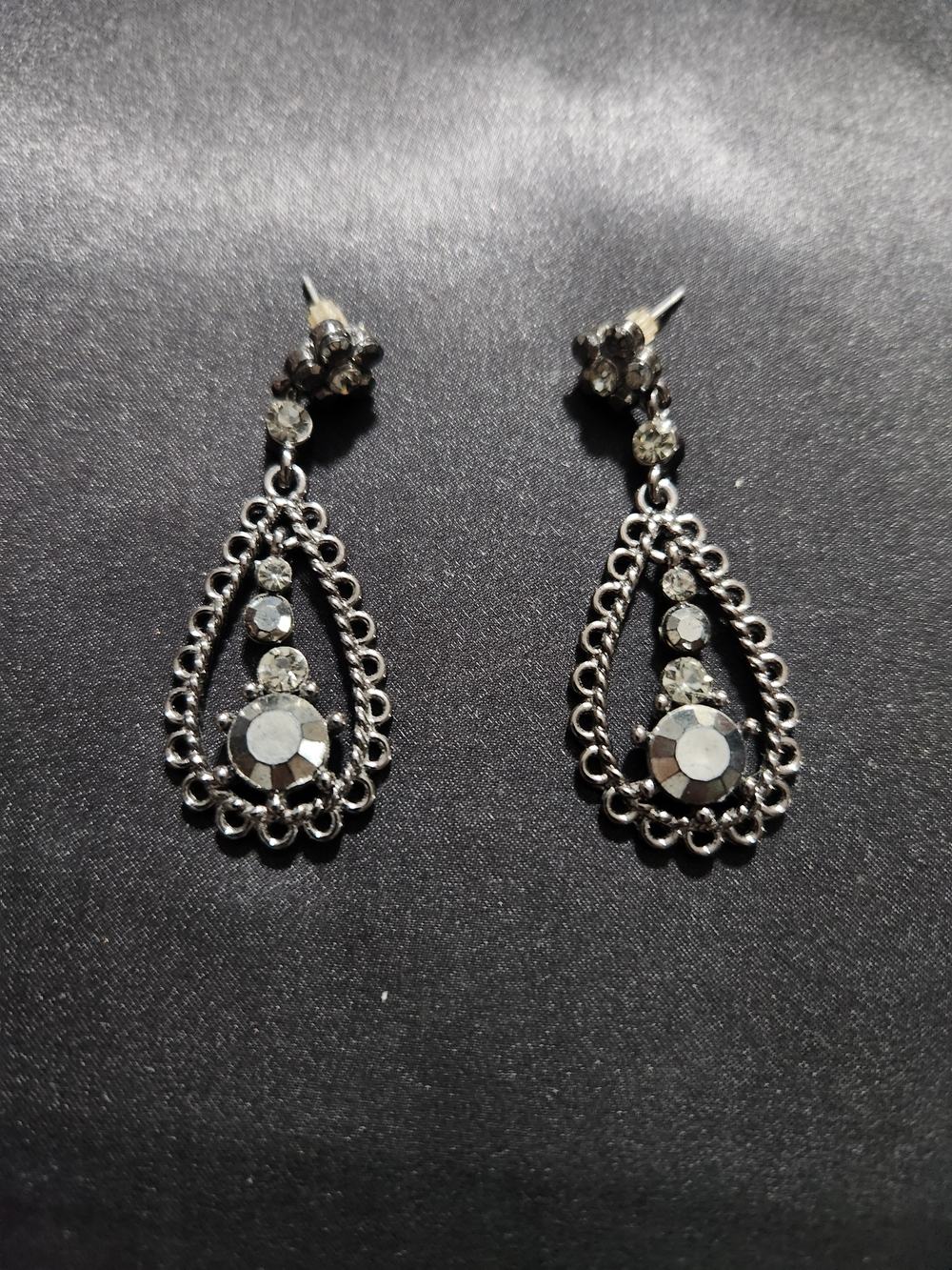 Silver Marcasite Teardrop Crystal Drop Earrings - Elegant Women Jewelry